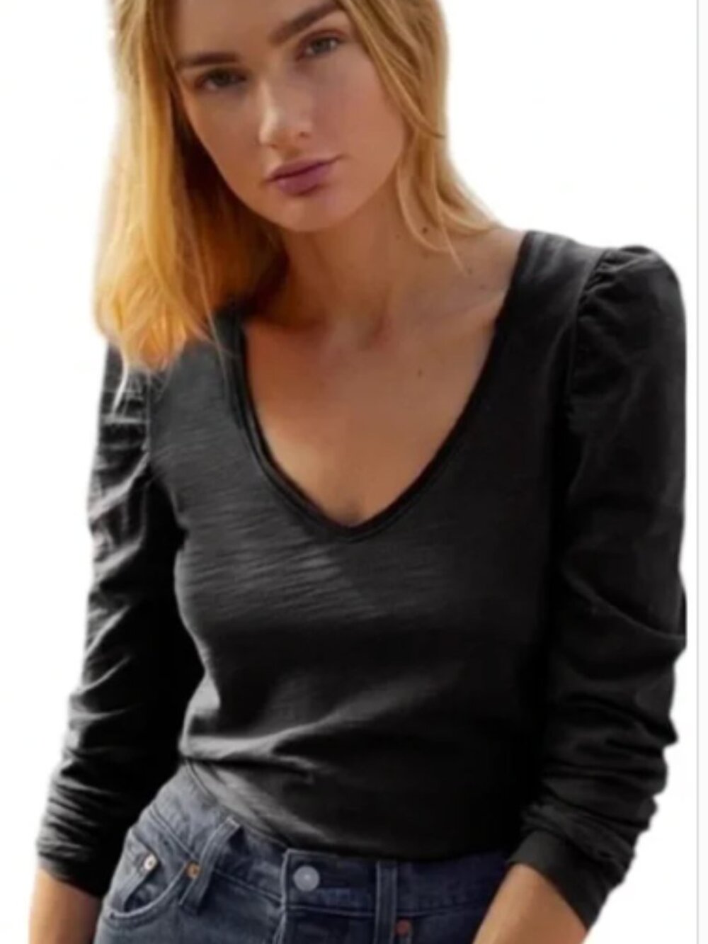 Nation LTD Elizabeth Puff Sleeve Top Size XS V-Neck Academia Shirt